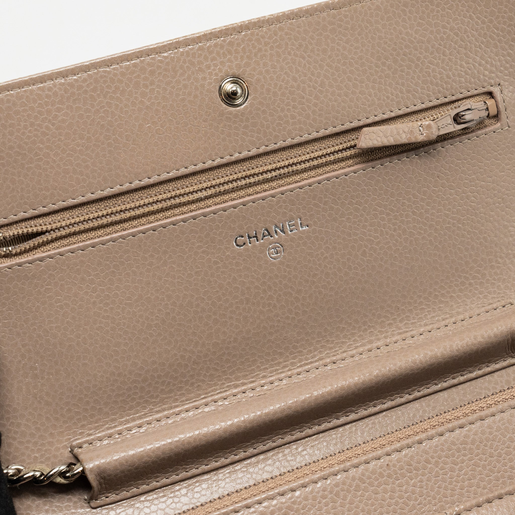 CHANEL CLASSIC WALLET ON CHAIN CAVIAR DARK BEIGE SHW