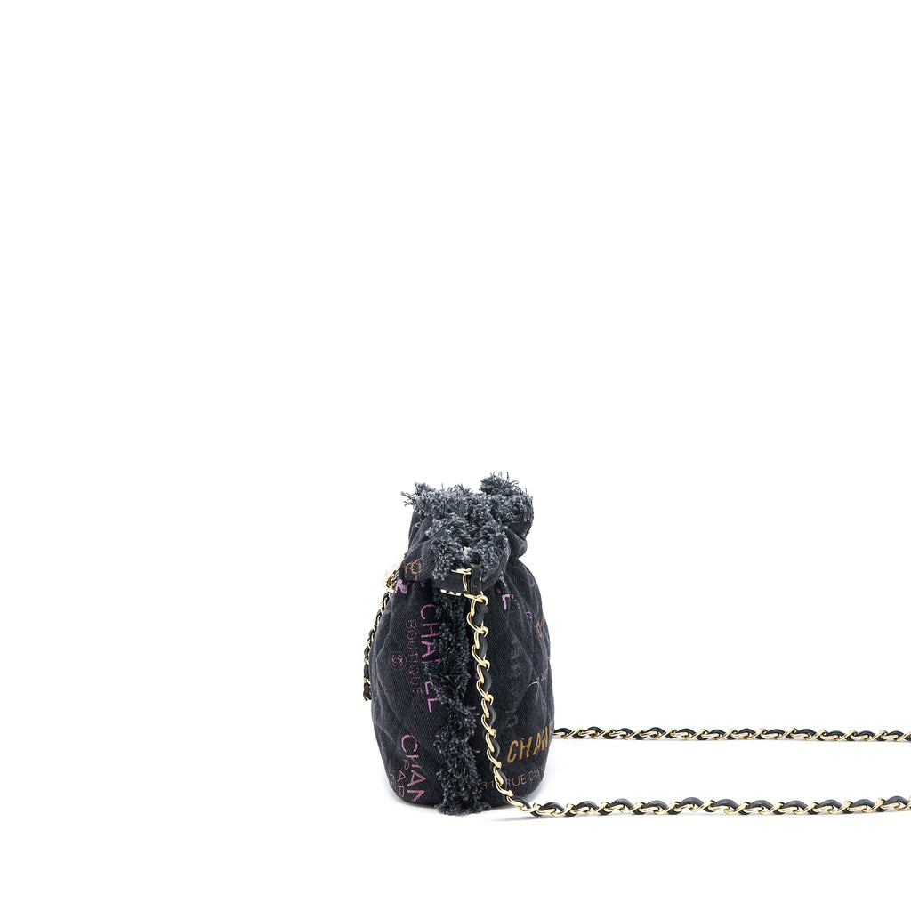CHANEL 22P SMALL BLACK DENIM BUCKET BAG GHW (MICROCHIP)