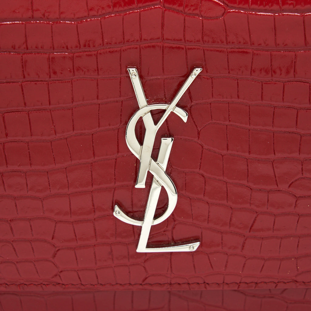 SAINT LAURENT/ YSL MINI SUNSET CROCODILE EMBOSSED RED SHW