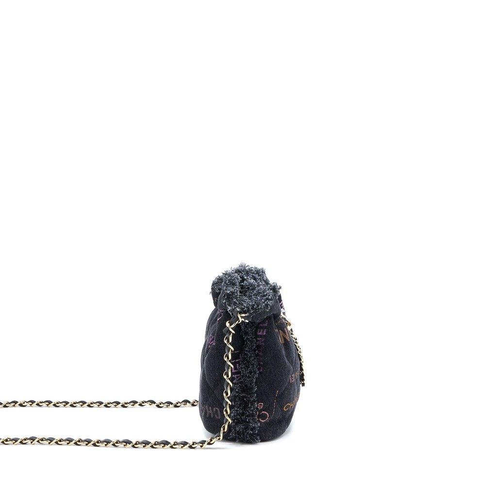 CHANEL 22P SMALL BLACK DENIM BUCKET BAG GHW (MICROCHIP)