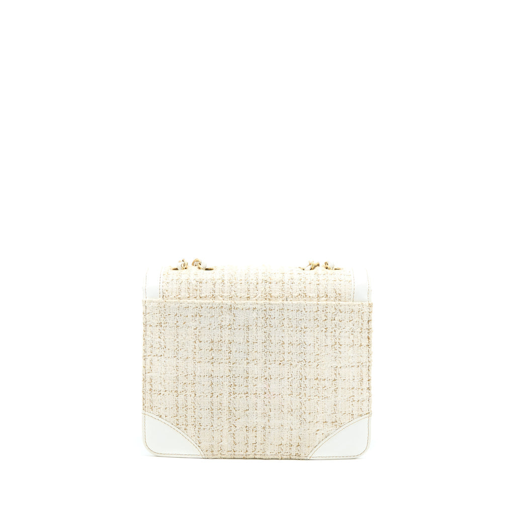 CHANEL VINTAGE FLAP BAG TWEED / LEATHER WHITE GHW