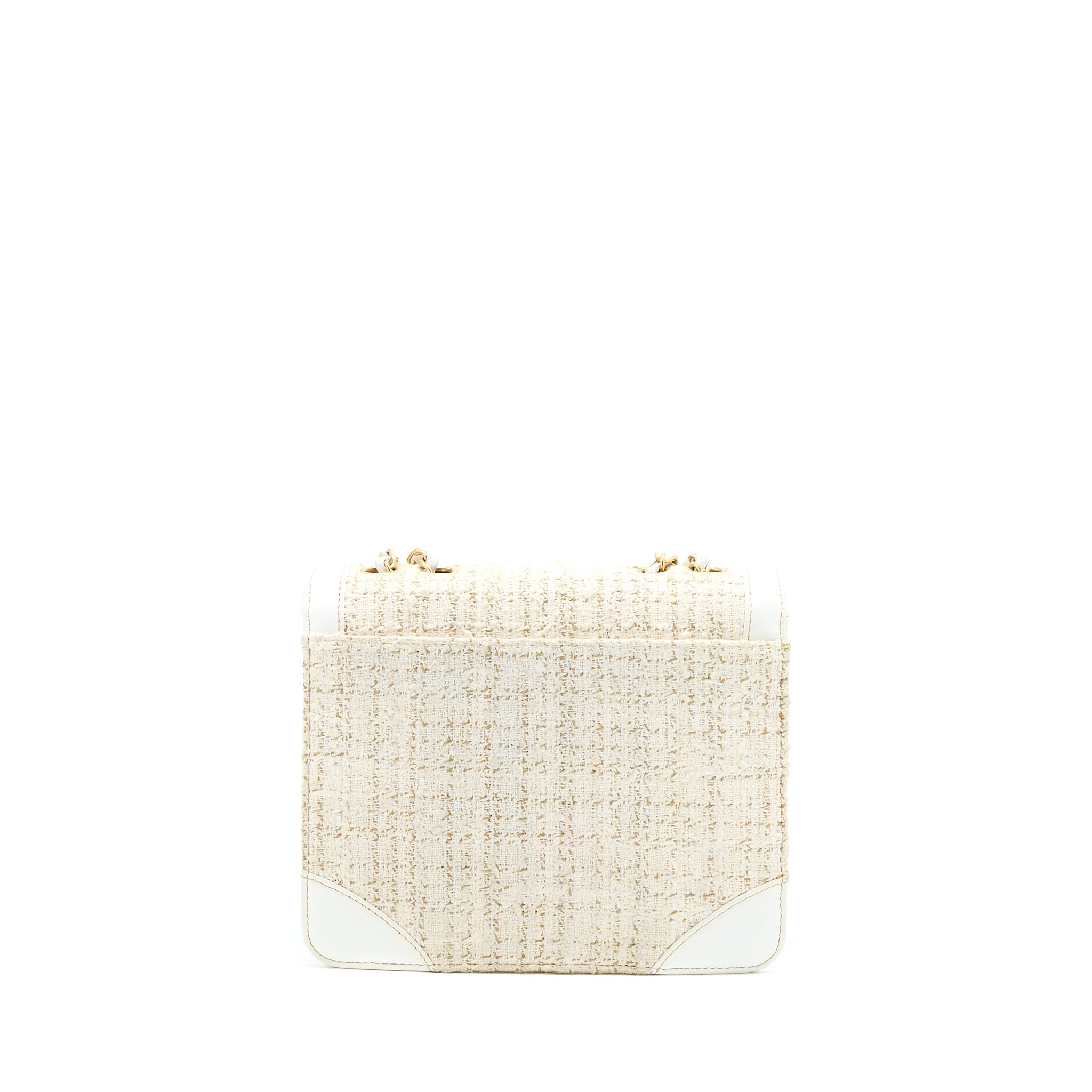 CHANEL VINTAGE FLAP BAG TWEED / LEATHER WHITE GHW