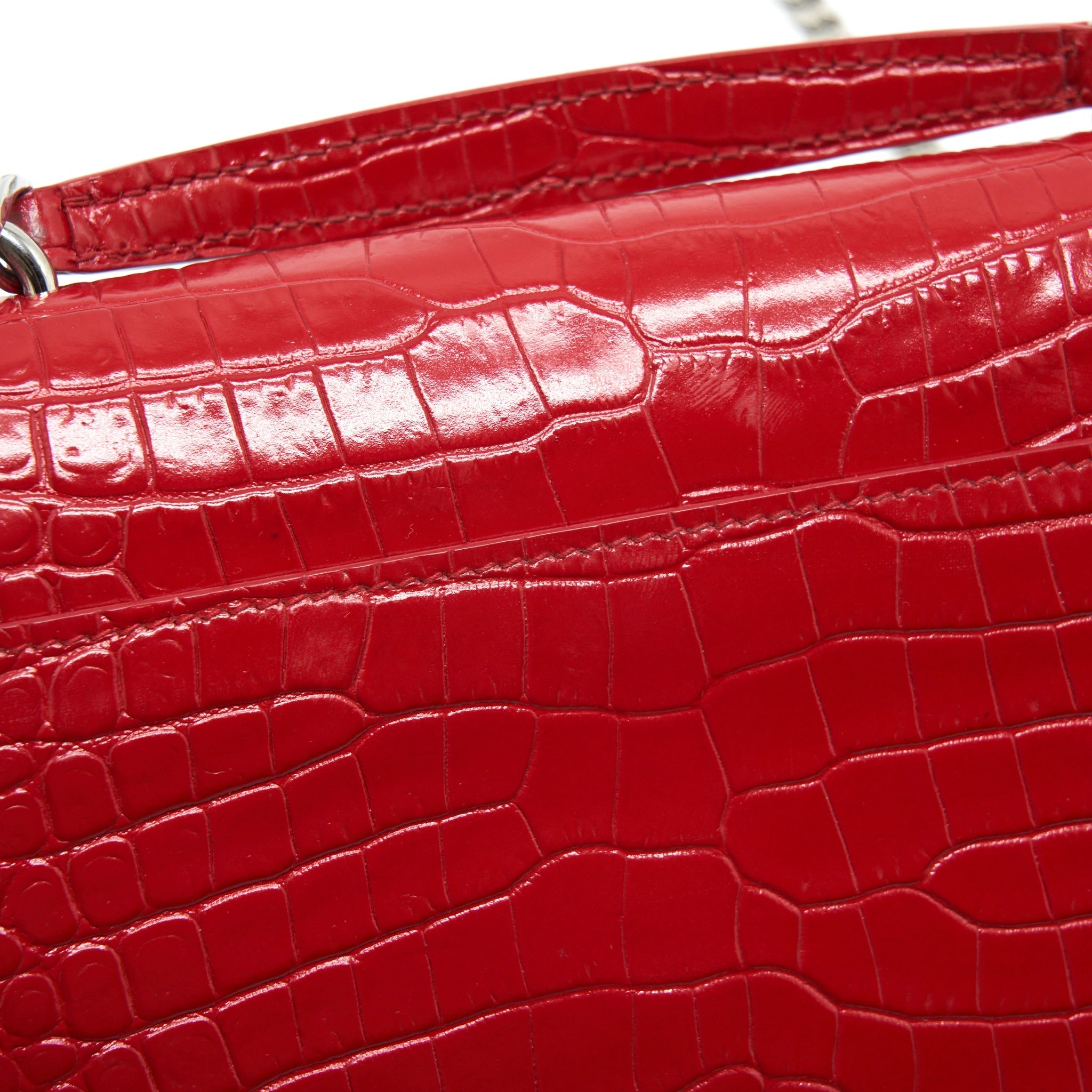 SAINT LAURENT/ YSL MINI SUNSET CROCODILE EMBOSSED RED SHW
