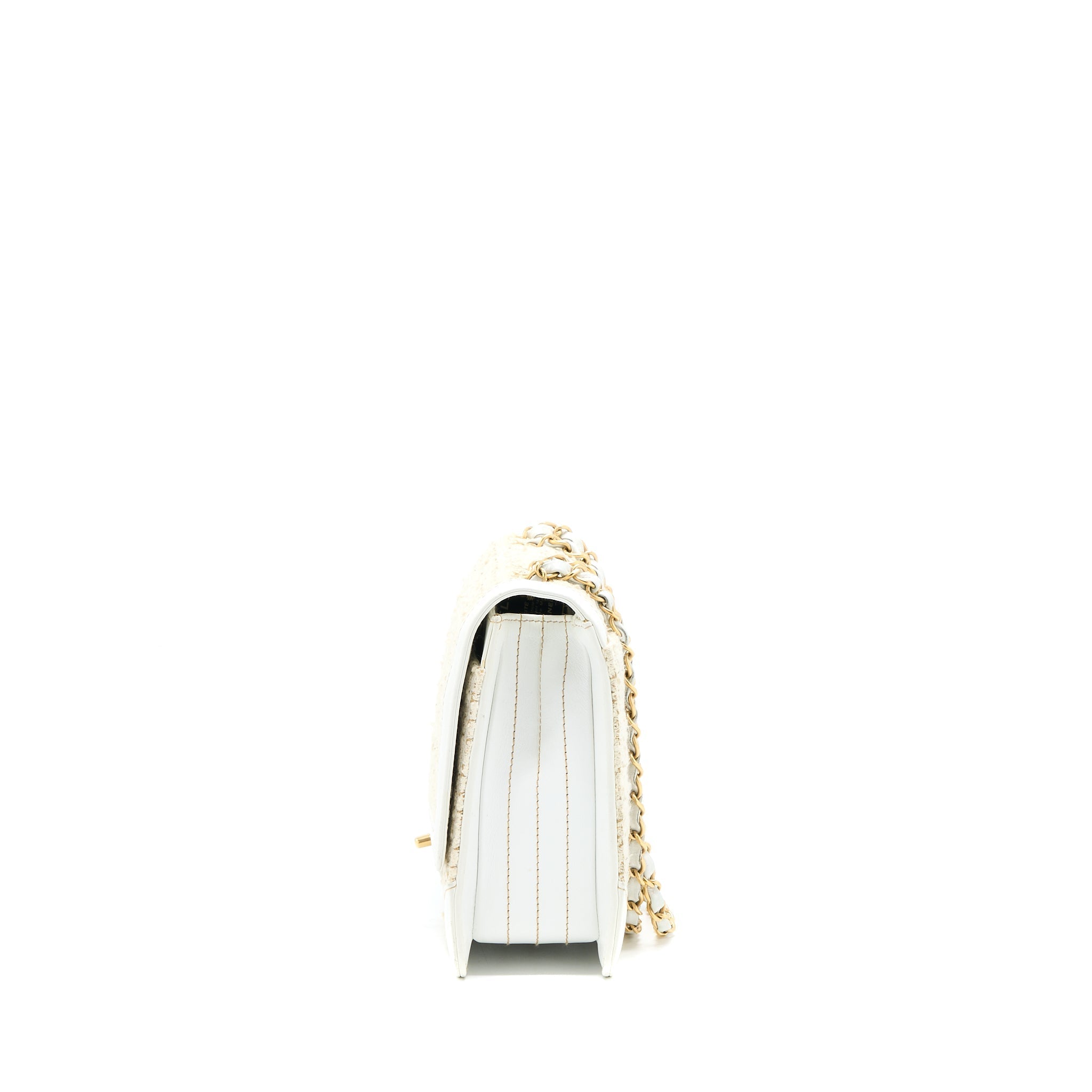 CHANEL VINTAGE FLAP BAG TWEED / LEATHER WHITE GHW