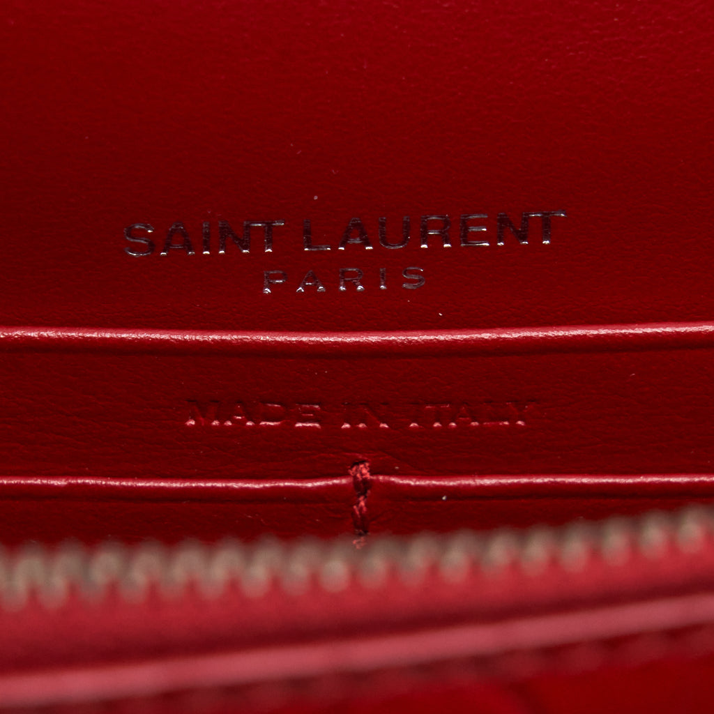 SAINT LAURENT/ YSL MINI SUNSET CROCODILE EMBOSSED RED SHW
