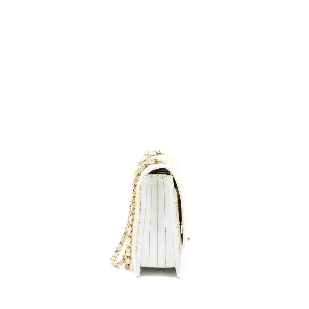 CHANEL VINTAGE FLAP BAG TWEED / LEATHER WHITE GHW