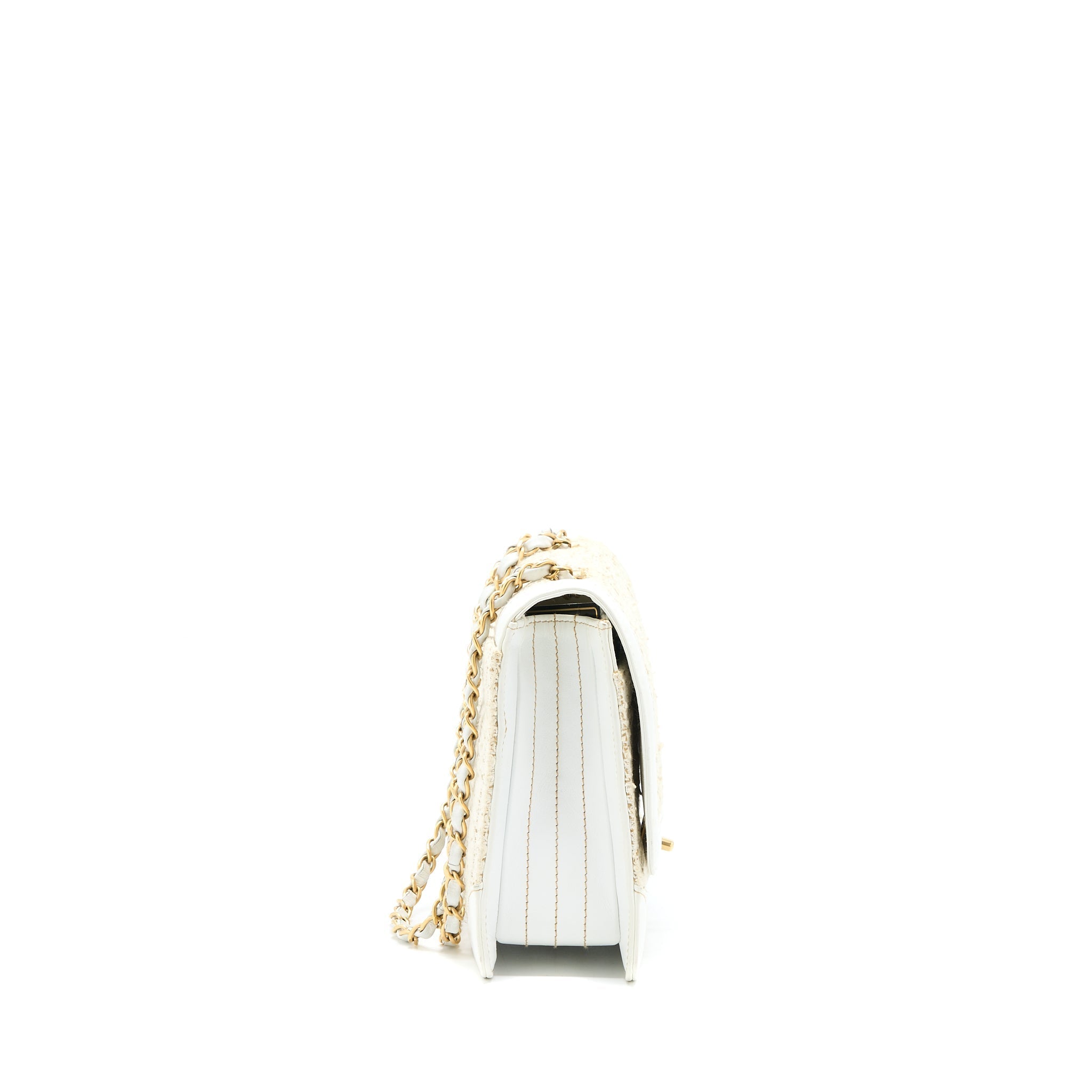 CHANEL VINTAGE FLAP BAG TWEED / LEATHER WHITE GHW