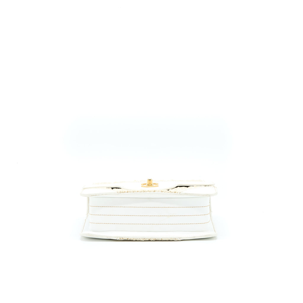 CHANEL VINTAGE FLAP BAG TWEED / LEATHER WHITE GHW