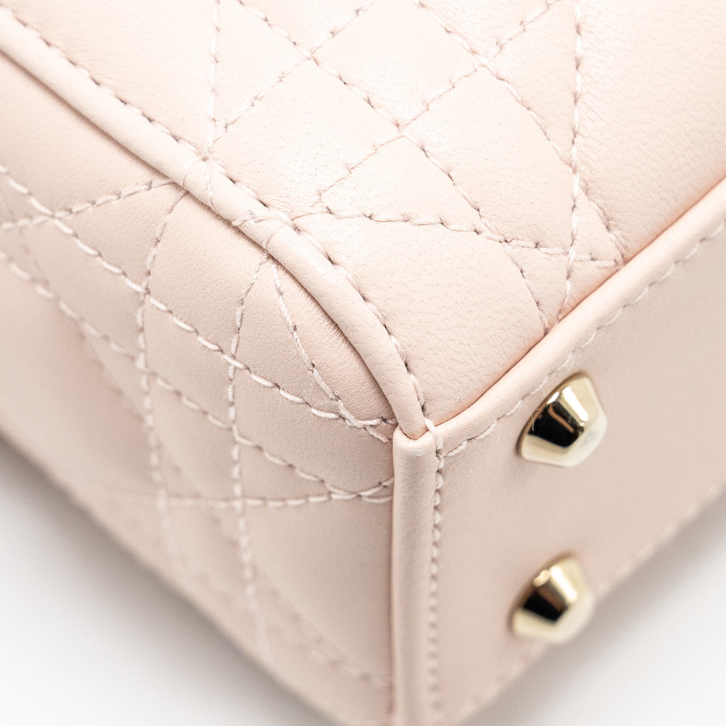DIOR MINI LADY DIOR LAMBSKIN POWDER PINK LGHW