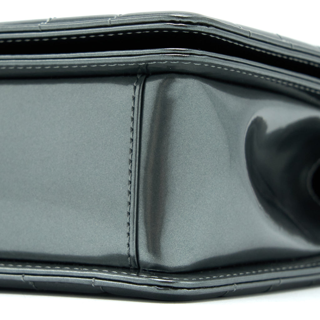 CHANEL MEDIUM BOY BAG PATENT GREY RUTHENIUM SHW