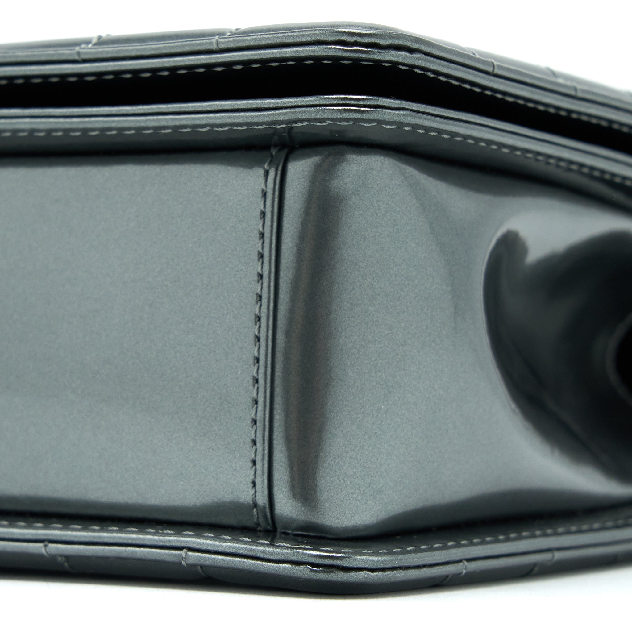 CHANEL MEDIUM BOY BAG PATENT GREY RUTHENIUM SHW