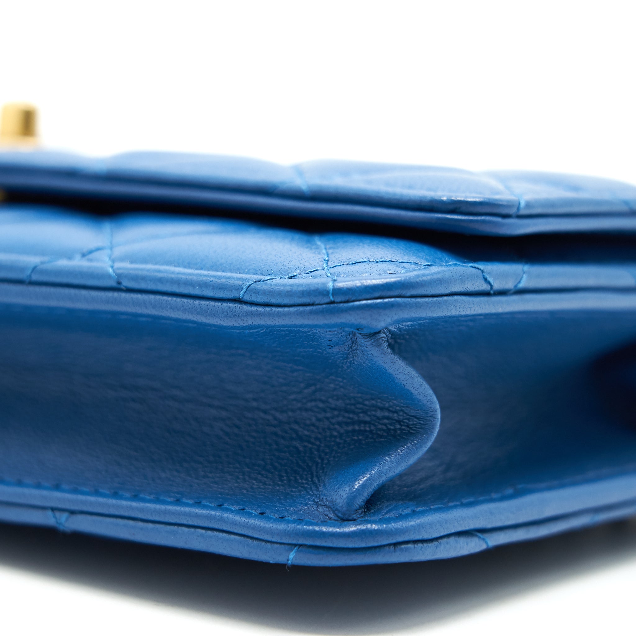 CHANEL LAMBSKIN QUILTED CC PEARL CRUSH WALLET ON CHAIN BLUE WITH GHW