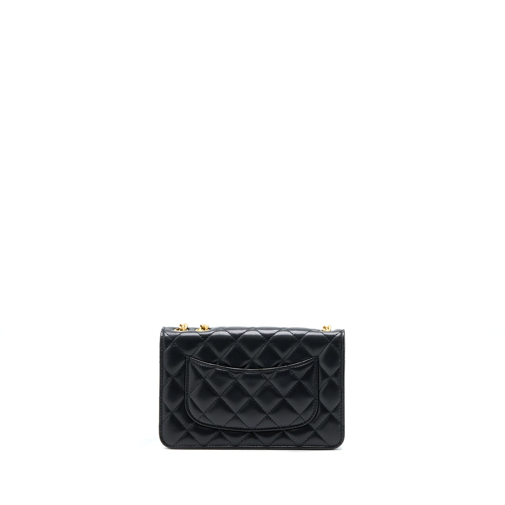 CHANEL 22K GOLD PILLAR WALLET ON CHAIN LAMBSKIN BLACK BRUSHED GHW(MICROCHIP)