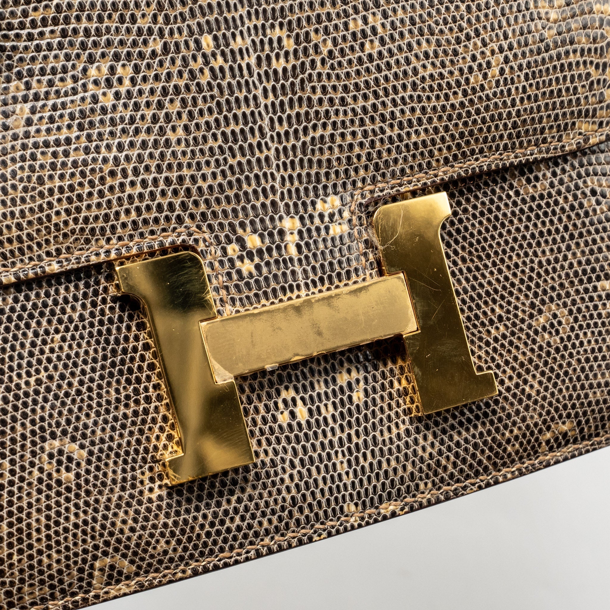 HERMES MINI CONSTANCE LIZARD NATURA LISSE DESERT GHW