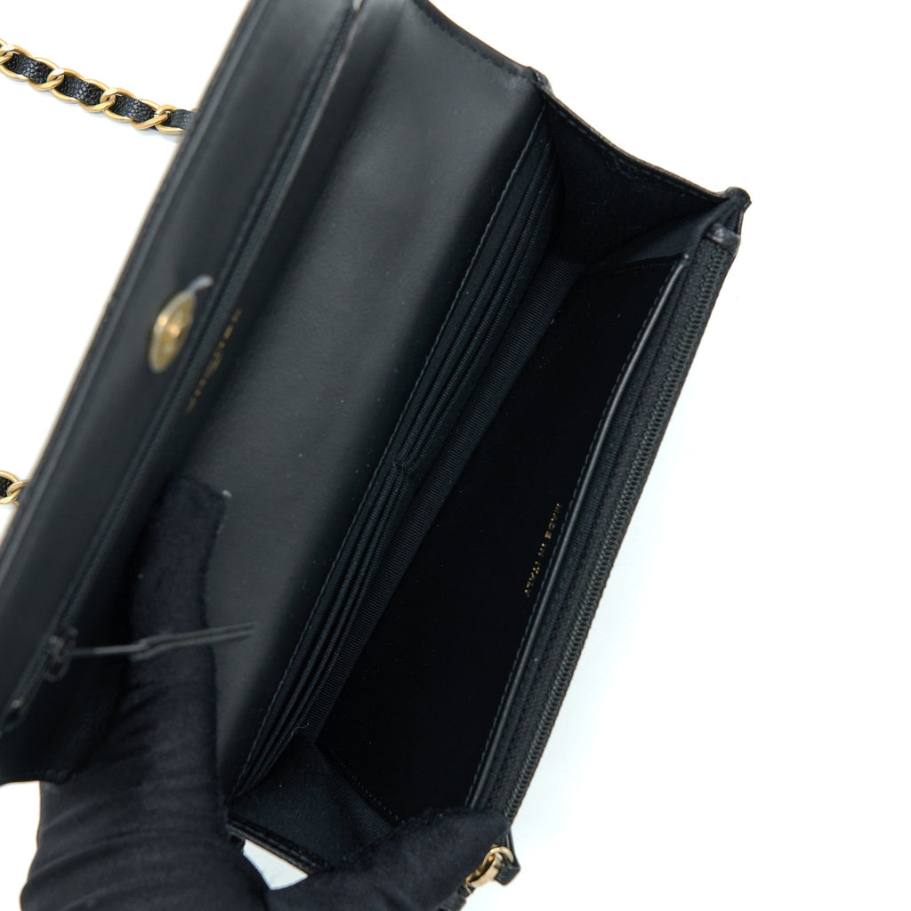 CHANEL LETTER TOP HANDLE WALLET ON CHAIN CAVIAR BLACK GHW (MICROCHIP)
