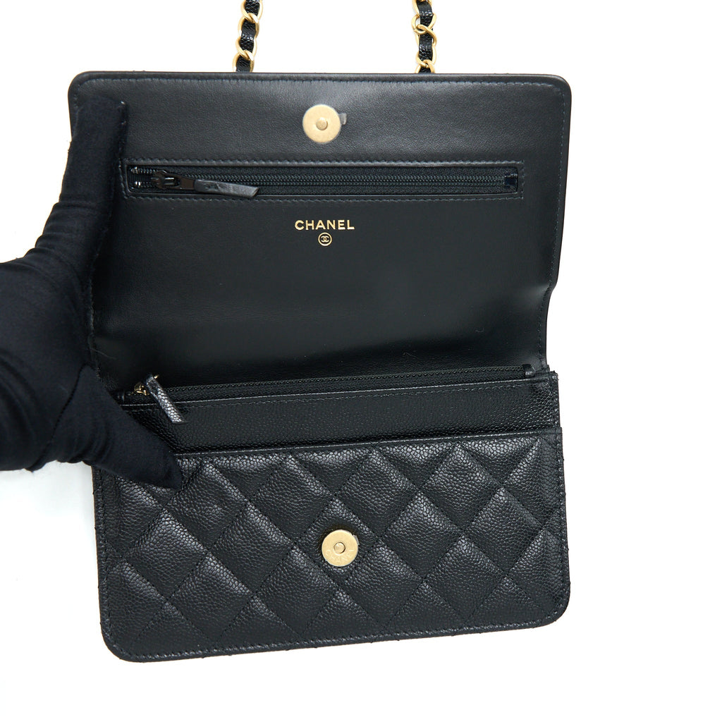 CHANEL LETTER TOP HANDLE WALLET ON CHAIN CAVIAR BLACK GHW (MICROCHIP)