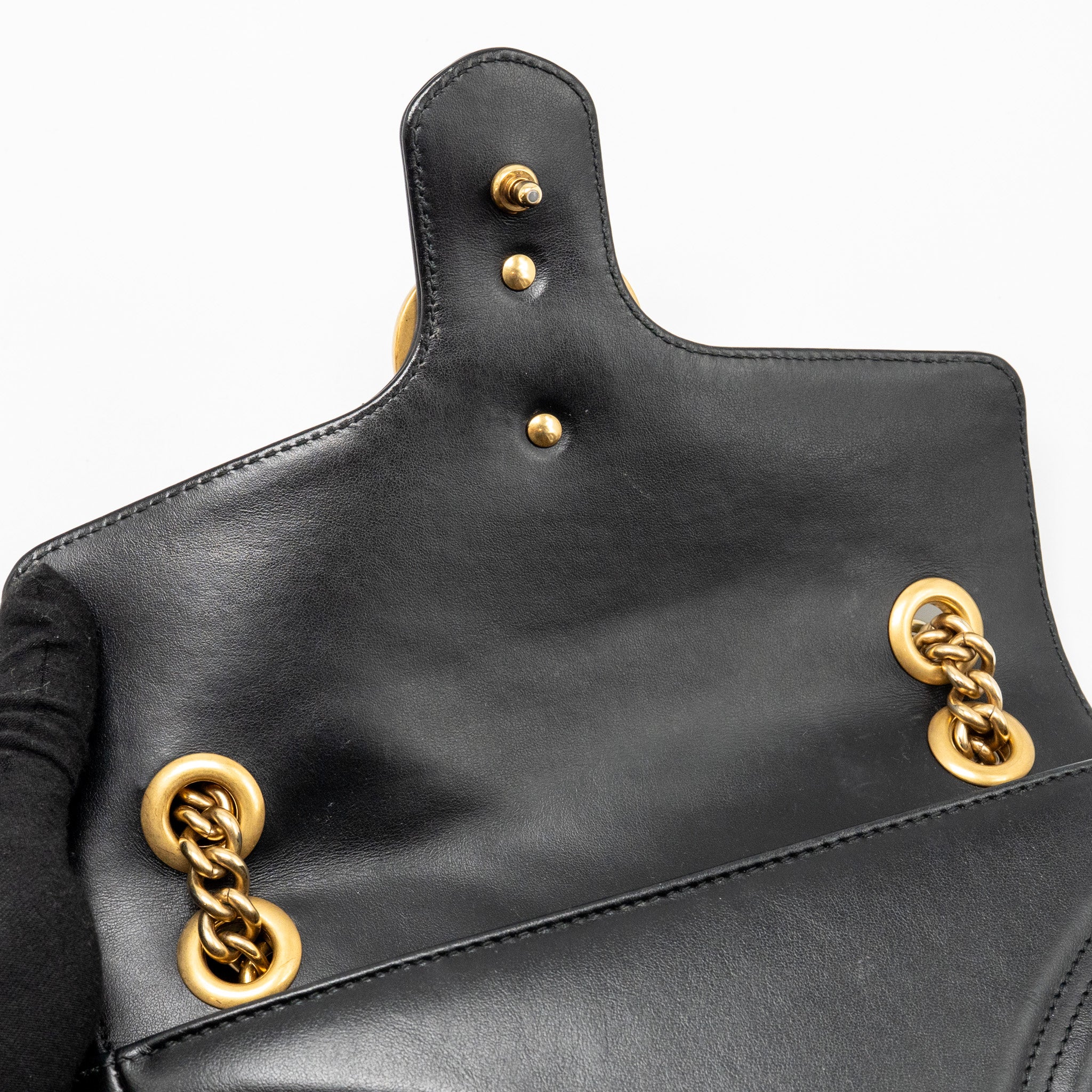 GUCCI SMALL GG MARMONT SHOULDER BAG CALFSKIN BLACK GHW