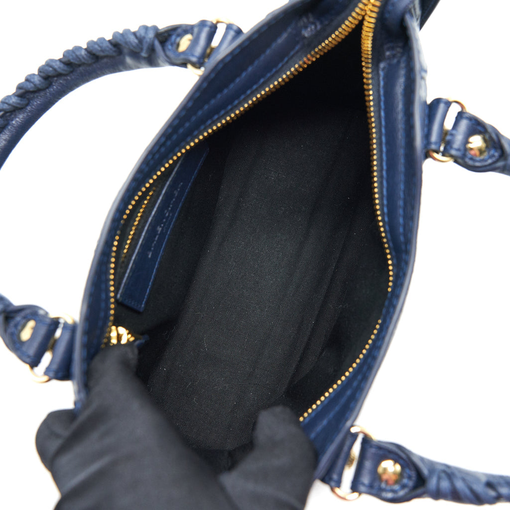 BALENCIAGA MINI GIANT CITY CROSSBODY BAG NAVY GHW