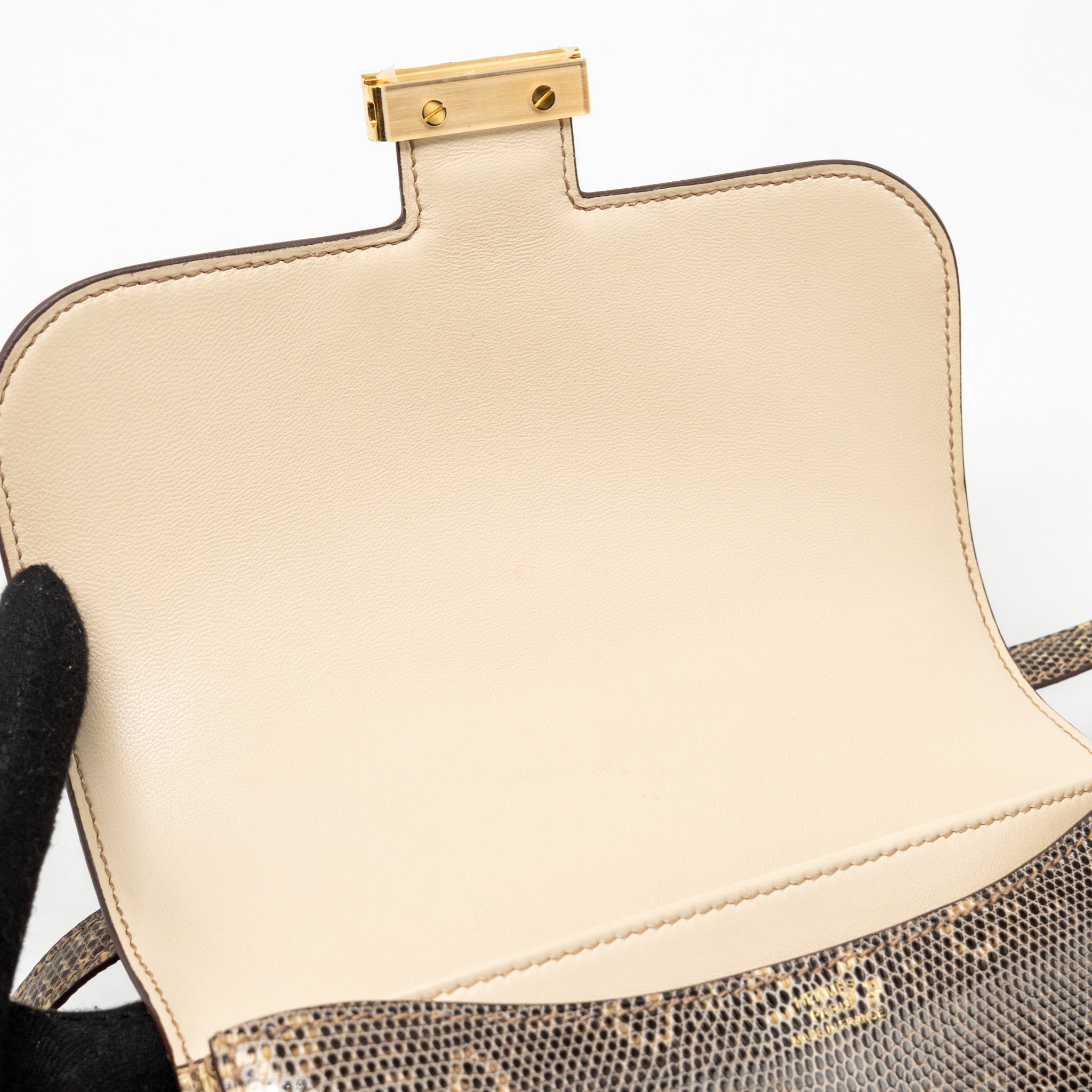 HERMES MINI CONSTANCE LIZARD NATURA LISSE DESERT GHW