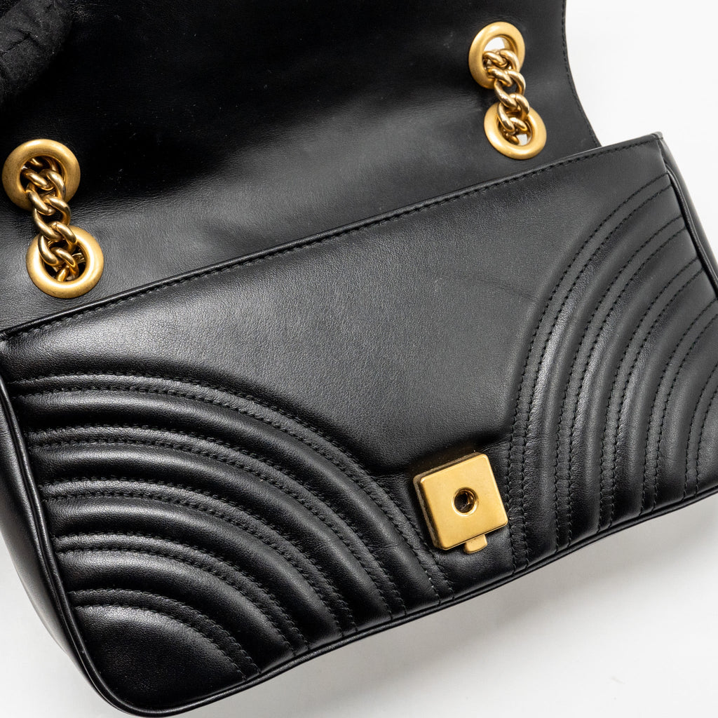 GUCCI SMALL GG MARMONT SHOULDER BAG CALFSKIN BLACK GHW