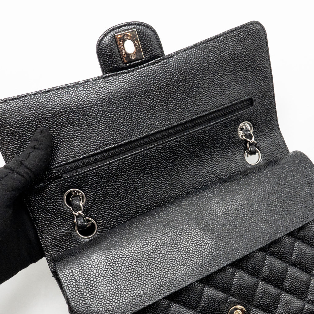CHANEL MEDIUM CLASSIC DOUBLE FLAP BAG CAVIAR BLACK SHW