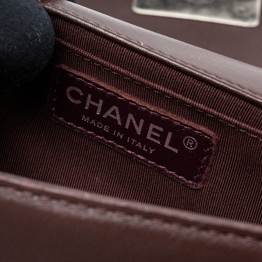 CHANEL CHEVRON SMALL BOY BAG LAMBSKIN BURGUNDY RUTHENIUM HARDWARE