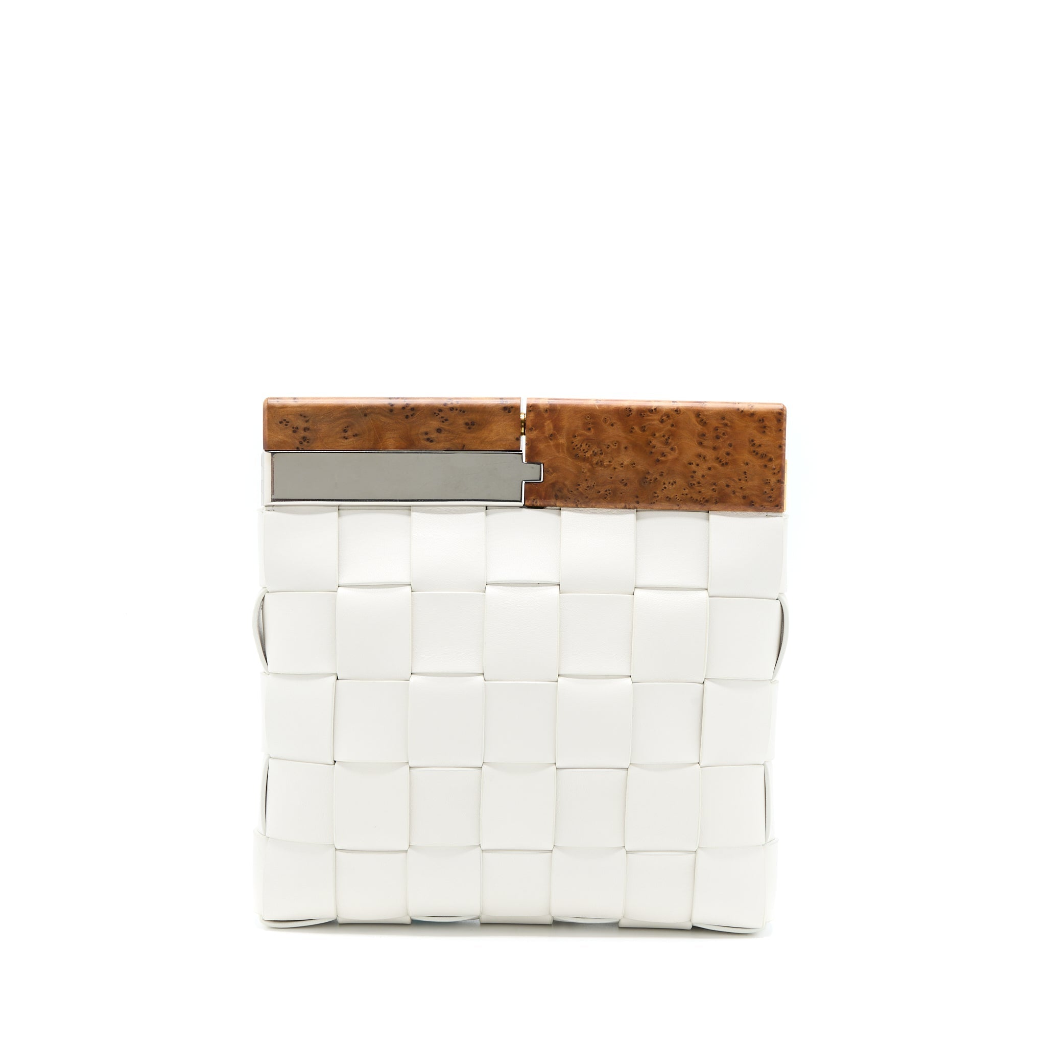 BOTTEGA VENETA WOOD METAL HANDLE SNAP POUCH WHITE MULTICOLOUR HARDWARE