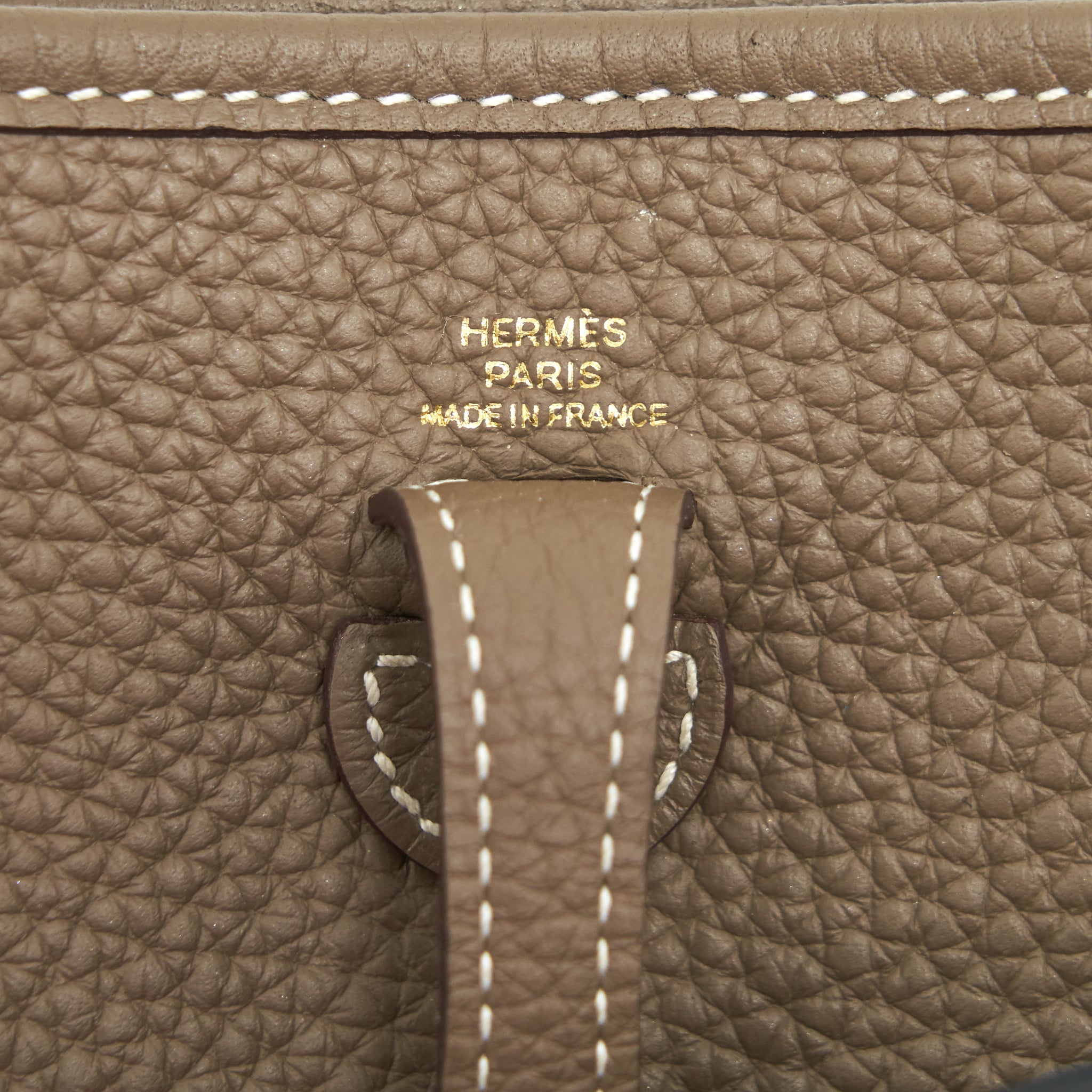 HERMES MINI EVELYNE ETOUPE WITH GHW NAVY STRAP