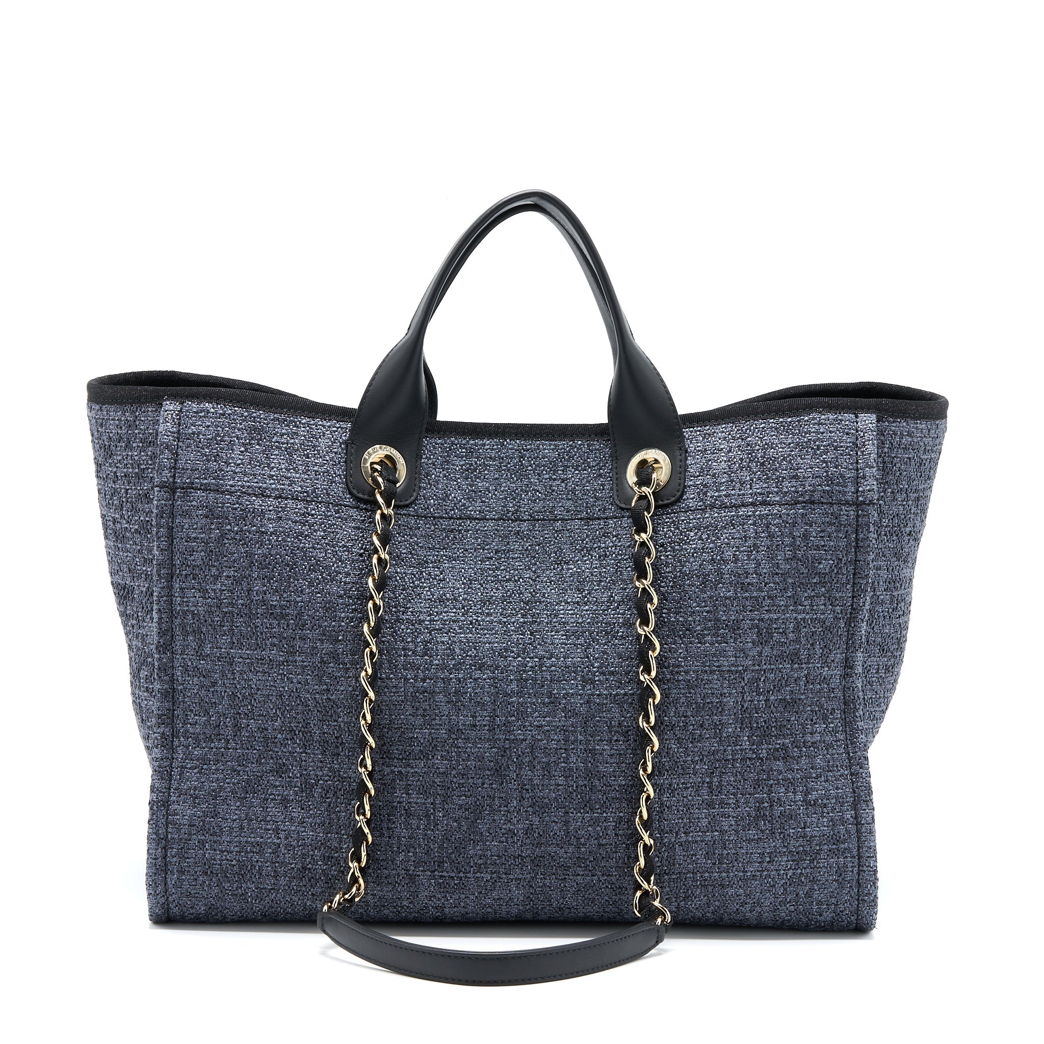 CHANEL DEAUVILLE TOTE BAG TWEED DARK GREY / BLACK LGHW (MICROCHIP)