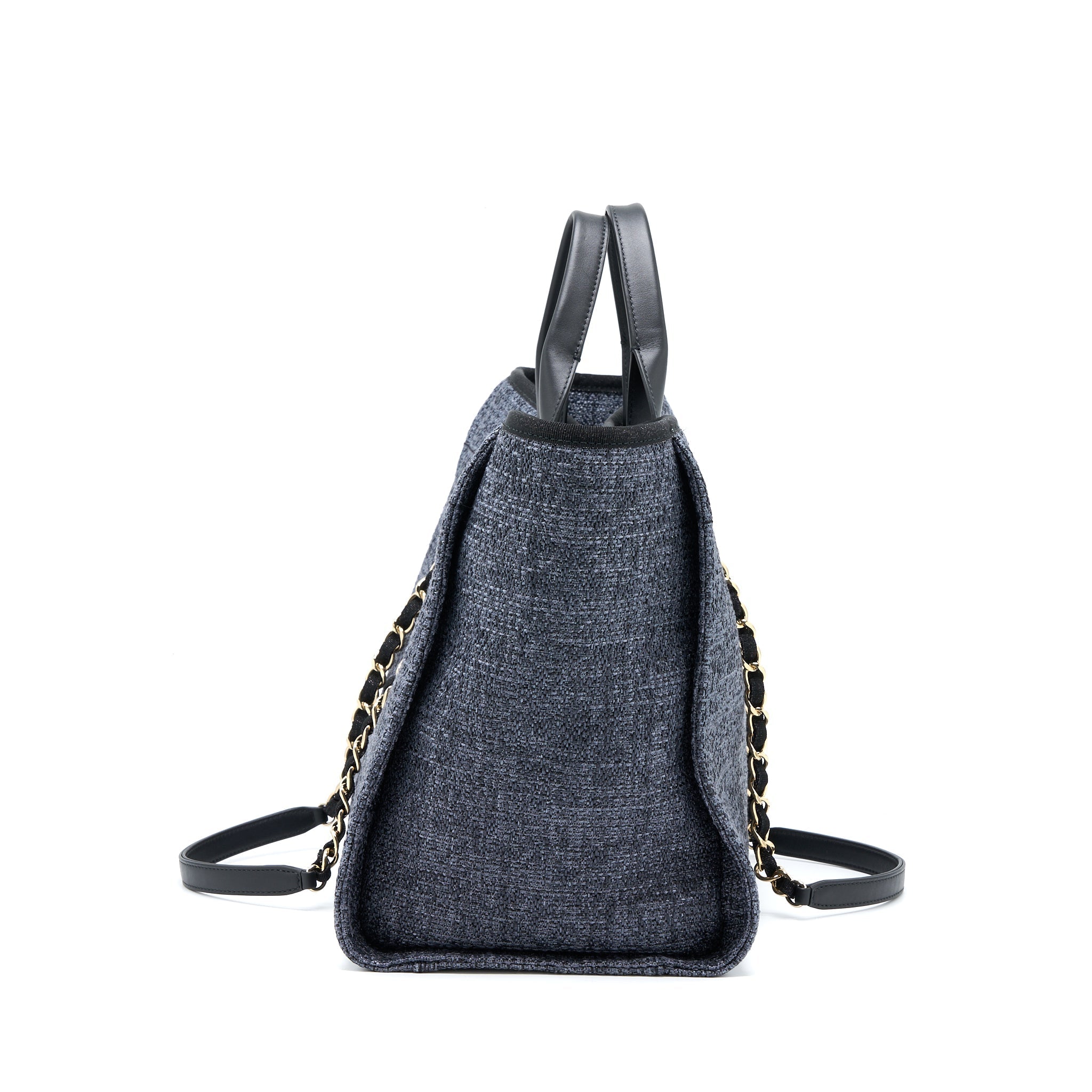 CHANEL DEAUVILLE TOTE BAG TWEED DARK GREY / BLACK LGHW (MICROCHIP)