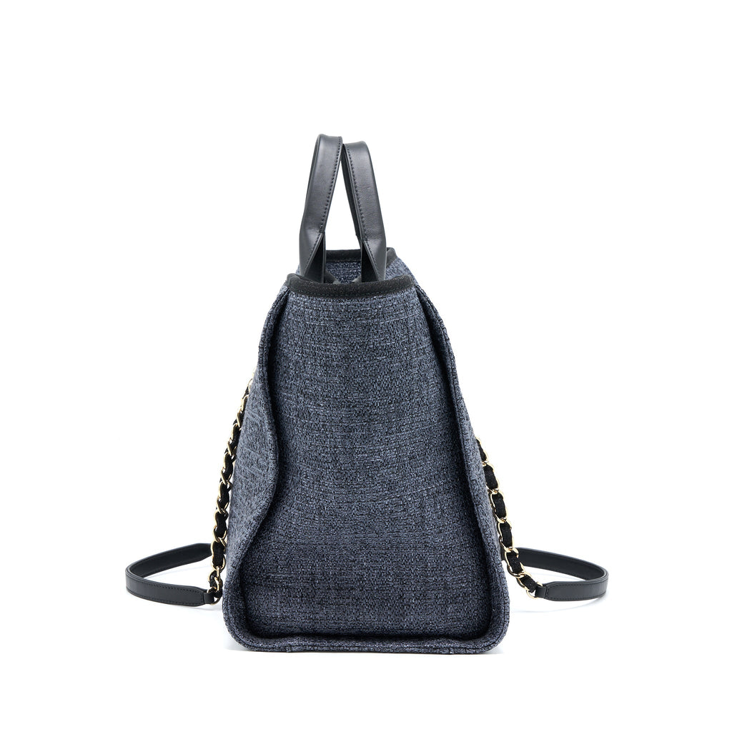 CHANEL DEAUVILLE TOTE BAG TWEED DARK GREY / BLACK LGHW (MICROCHIP)