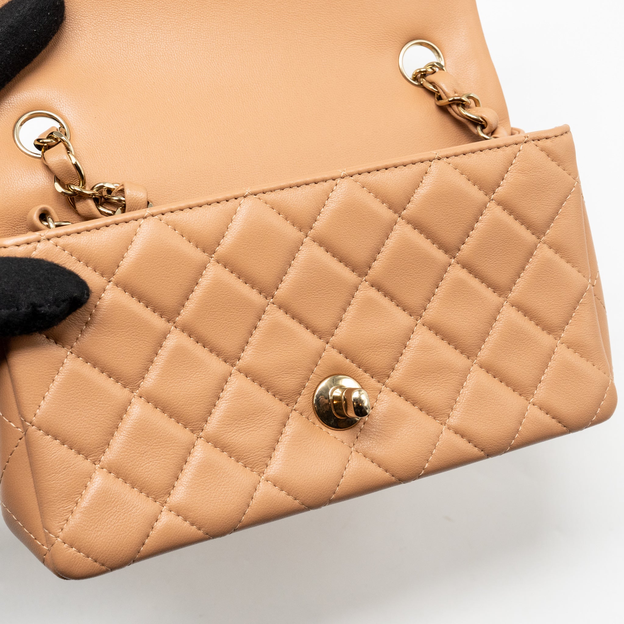 CHANEL MINI RECTANGULAR FLAP BAG LAMBSKIN CARAMEL LGHW (MICROCHIP)