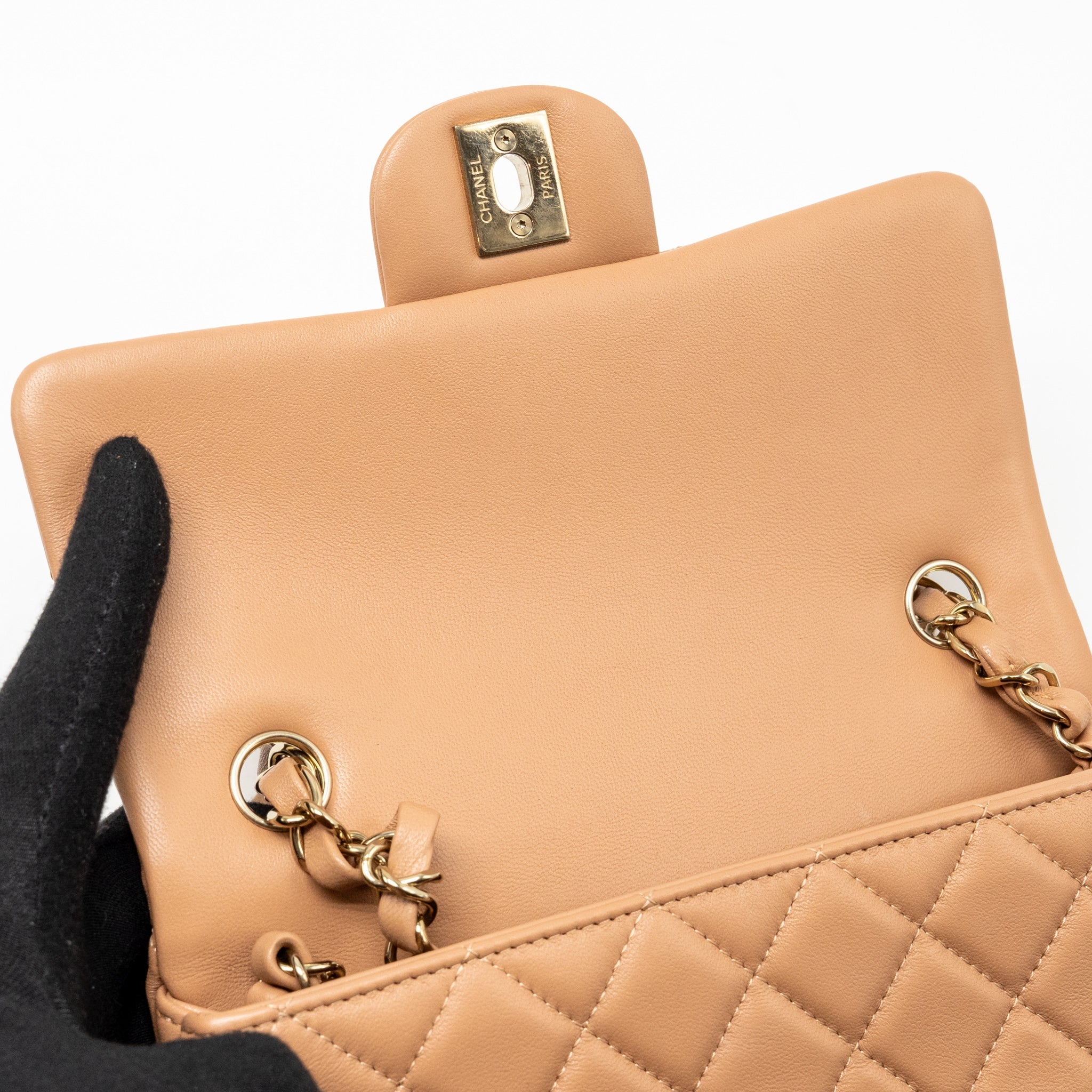 CHANEL MINI RECTANGULAR FLAP BAG LAMBSKIN CARAMEL LGHW (MICROCHIP)