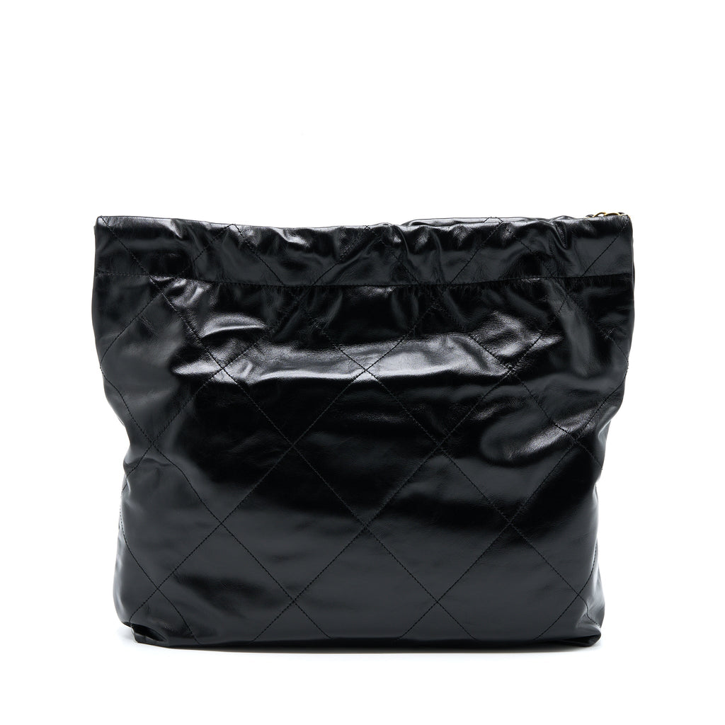 CHANEL MEDIUM 22 BAG SHINY CALFSKIN BLACK GHW (MICROCHIP)
