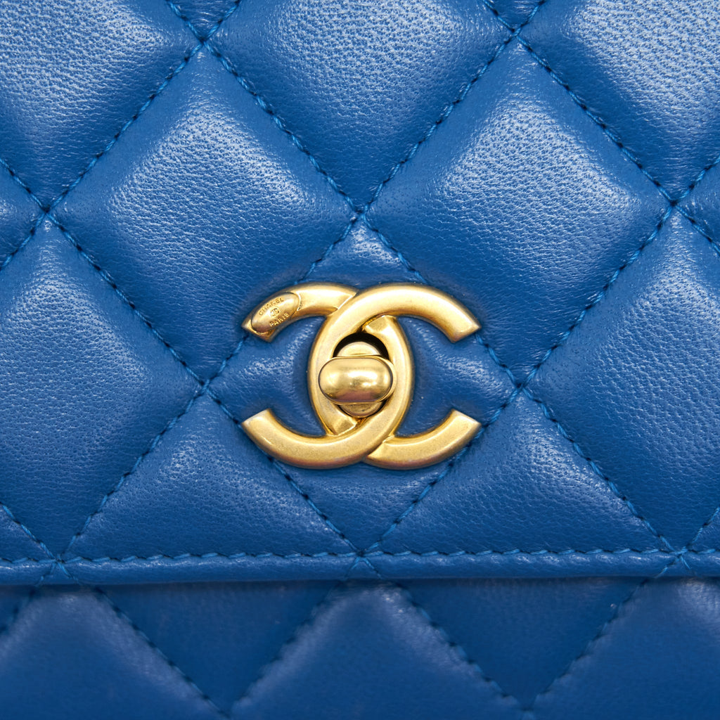 CHANEL LAMBSKIN QUILTED CC PEARL CRUSH WALLET ON CHAIN BLUE WITH GHW
