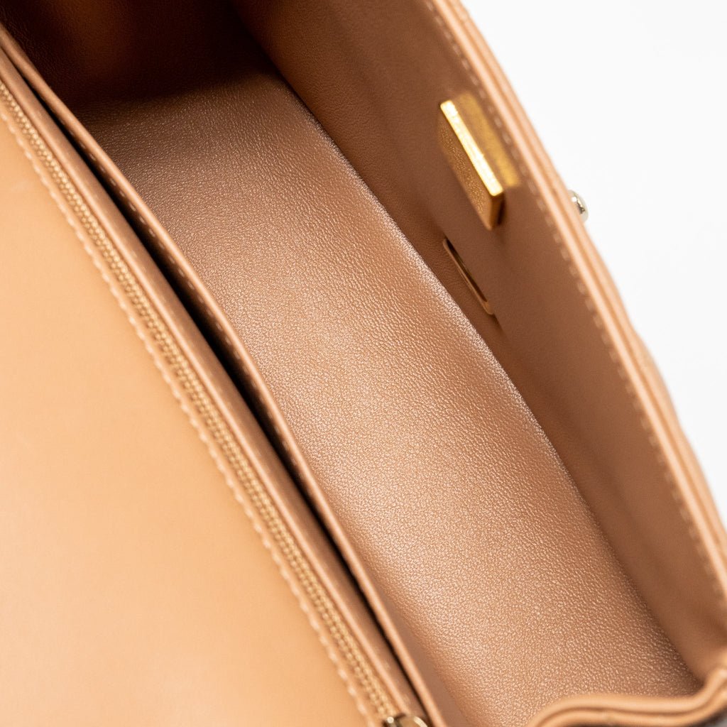 CHANEL MINI RECTANGULAR FLAP BAG LAMBSKIN CARAMEL LGHW (MICROCHIP)