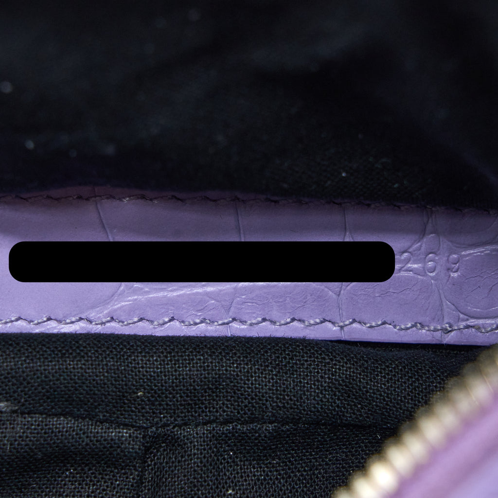 BALENCIAGA LE CAGOLE XS SHOULDER BAG CROC EMBOSSED CALFSKIN LIGHT PURPLE SHW