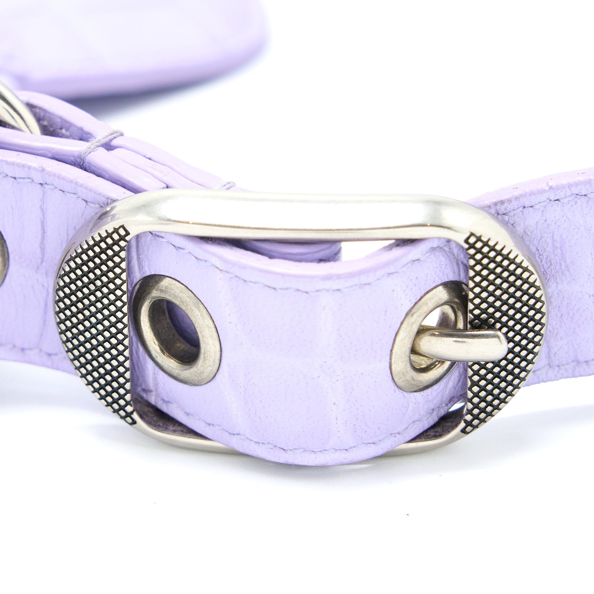 BALENCIAGA LE CAGOLE XS SHOULDER BAG CROC EMBOSSED CALFSKIN LIGHT PURPLE SHW