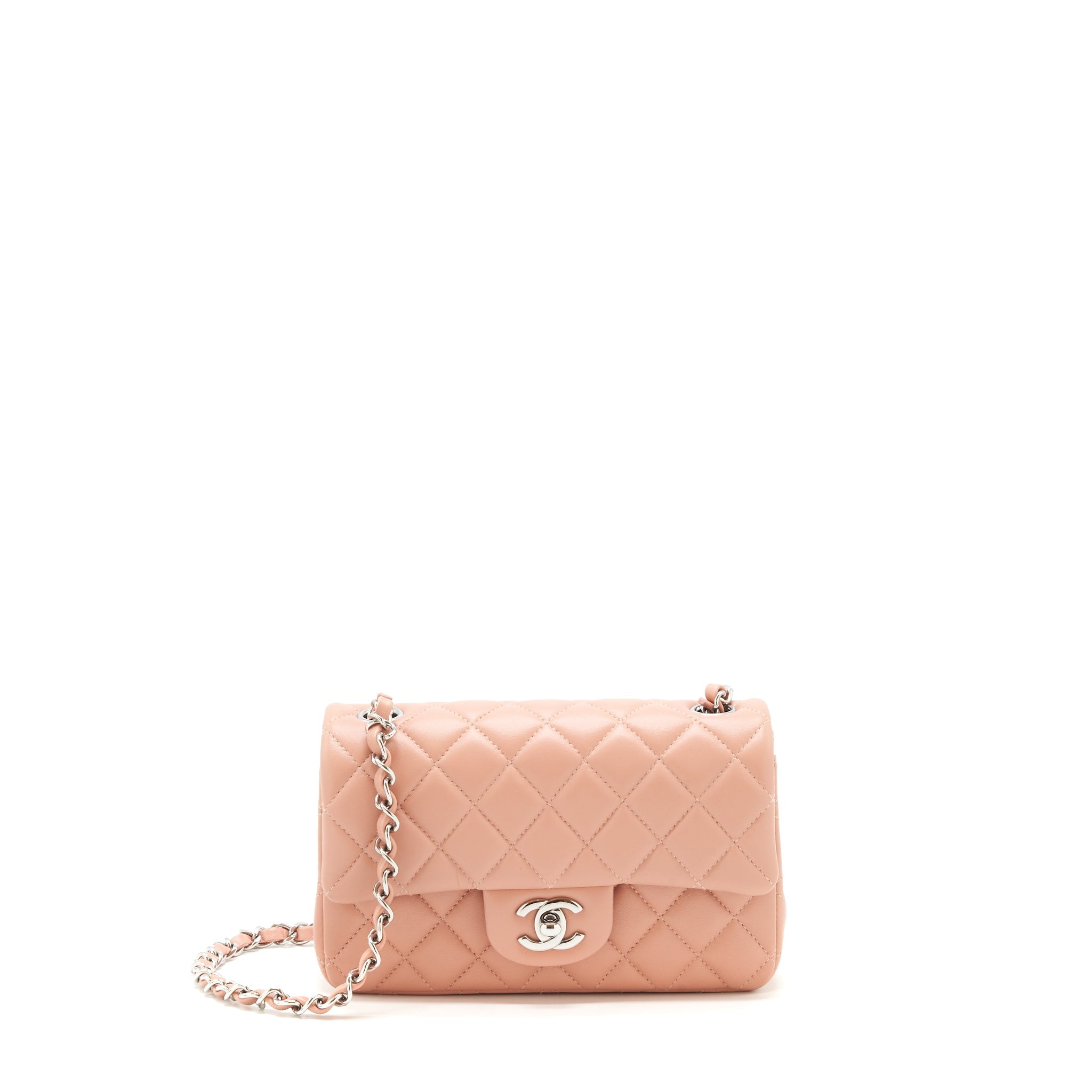 CHANEL MINI RECTANGULAR FLAP BAG LAMBSKIN PINK SHW
