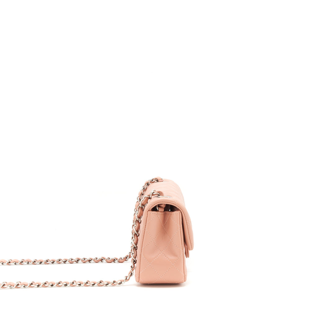 CHANEL MINI RECTANGULAR FLAP BAG LAMBSKIN PINK SHW