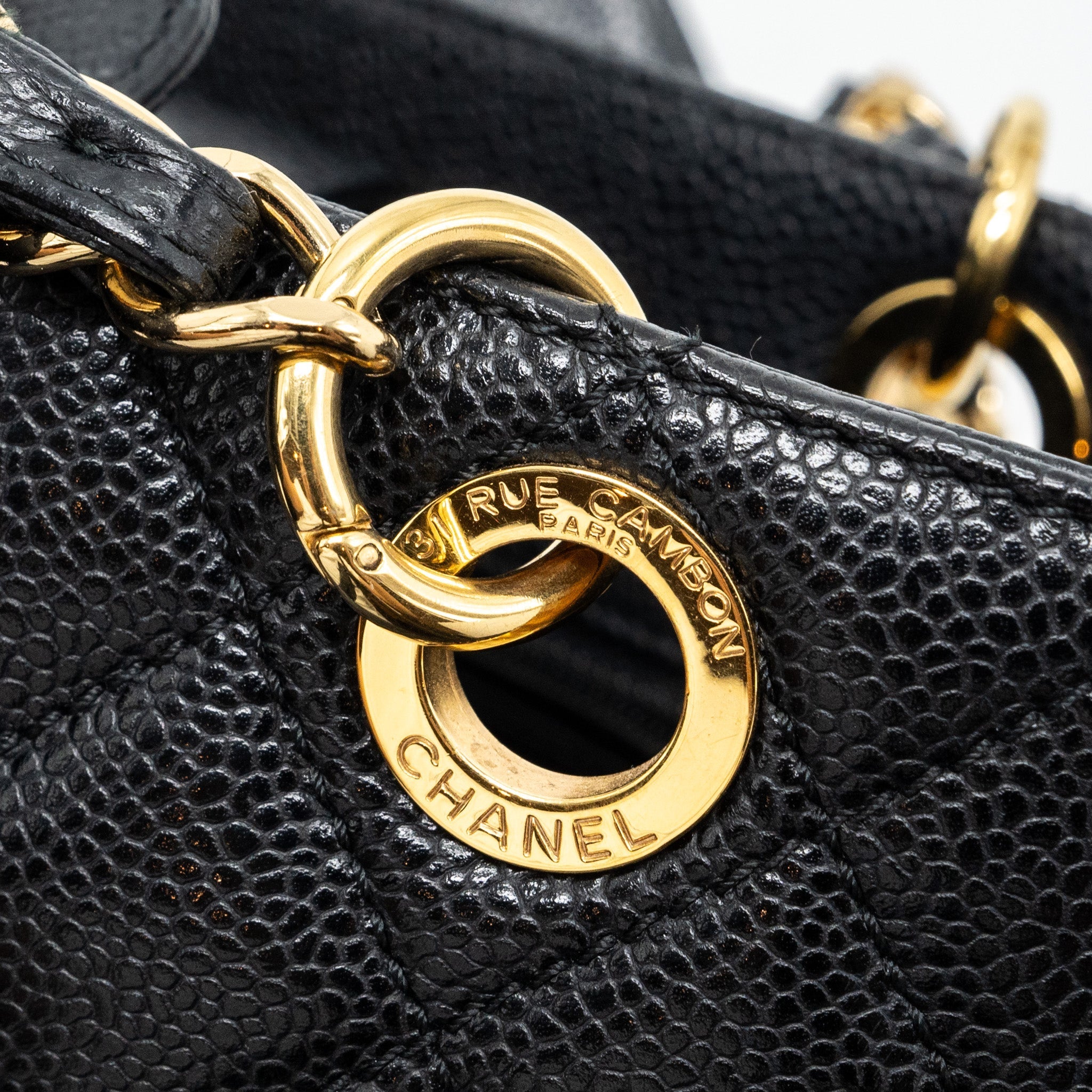 CHANEL GRAND SHOPPING TOTE BAG PM CAVIAR BLACK GHW
