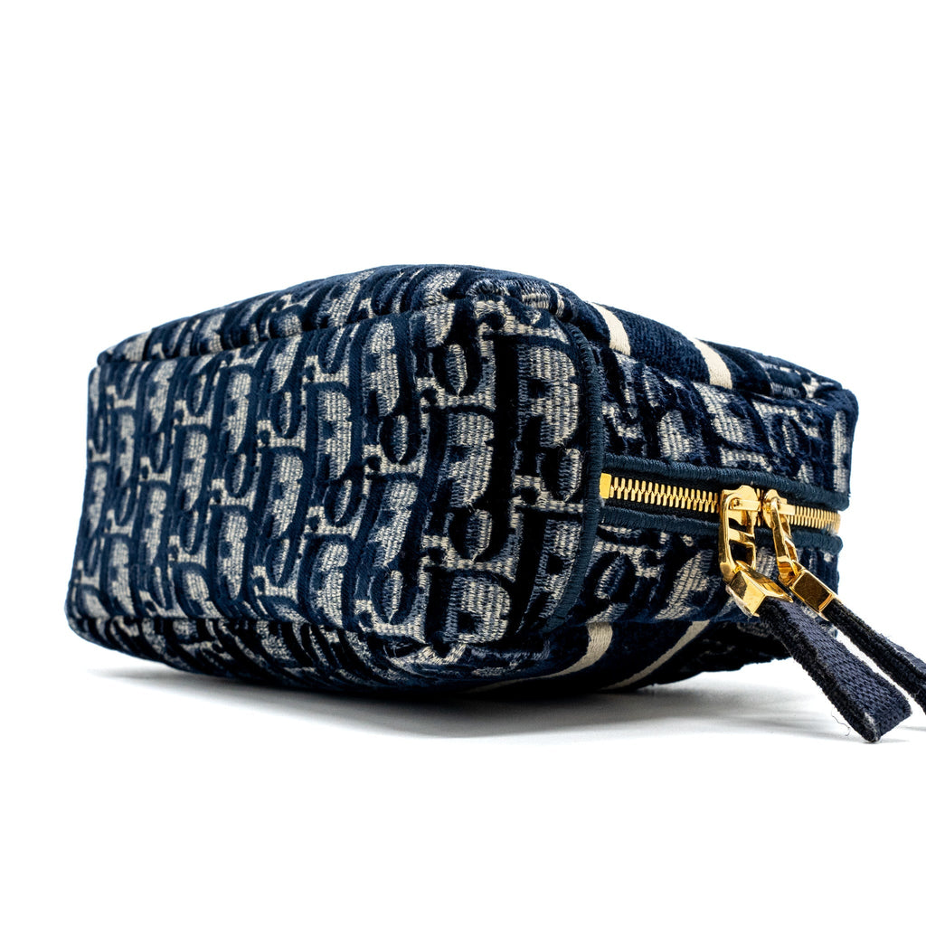 DIOR BEAUTY POUCH BLUE DIOR OBLIQUE JACQUARD/VELVET GHW