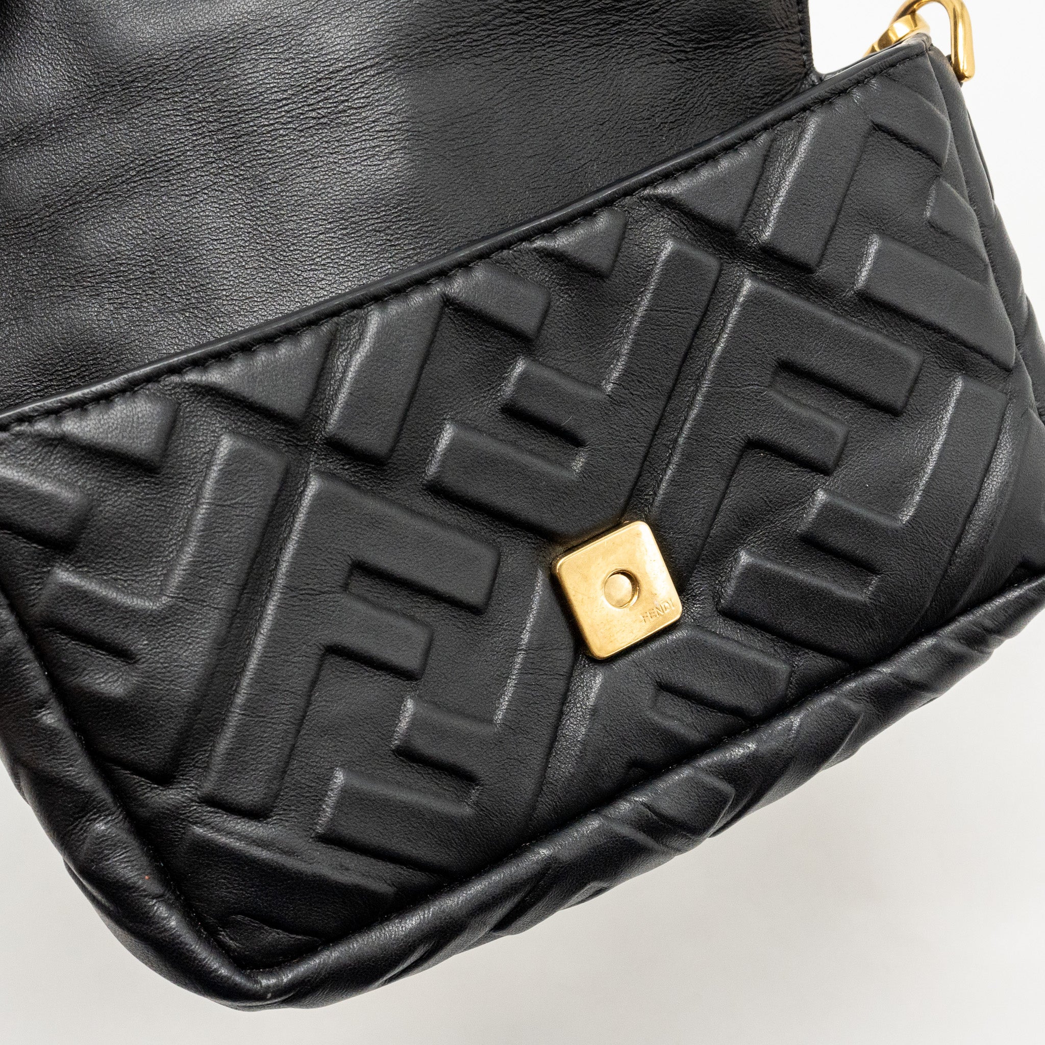 FENDI MINI BAGUETTE BAG FF MOTIF NAPPA LEATHER BLACK GHW