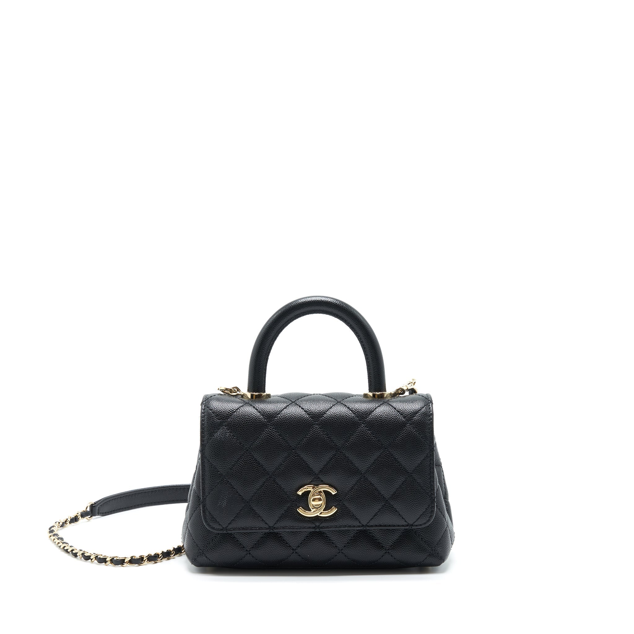 CHANEL MINI COCO HANDLE 20CM CAVIAR BLACK LGHW (MICROCHIP)