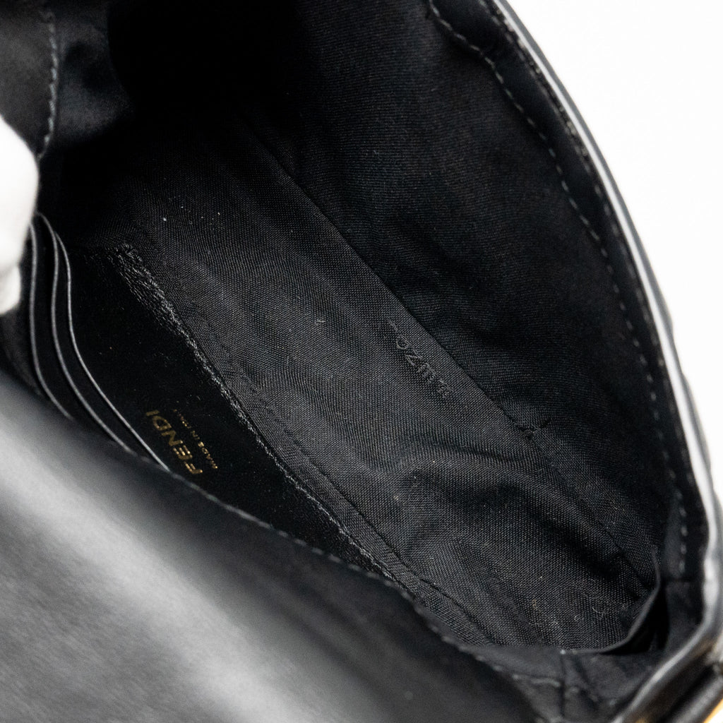 FENDI MINI BAGUETTE BAG FF MOTIF NAPPA LEATHER BLACK GHW