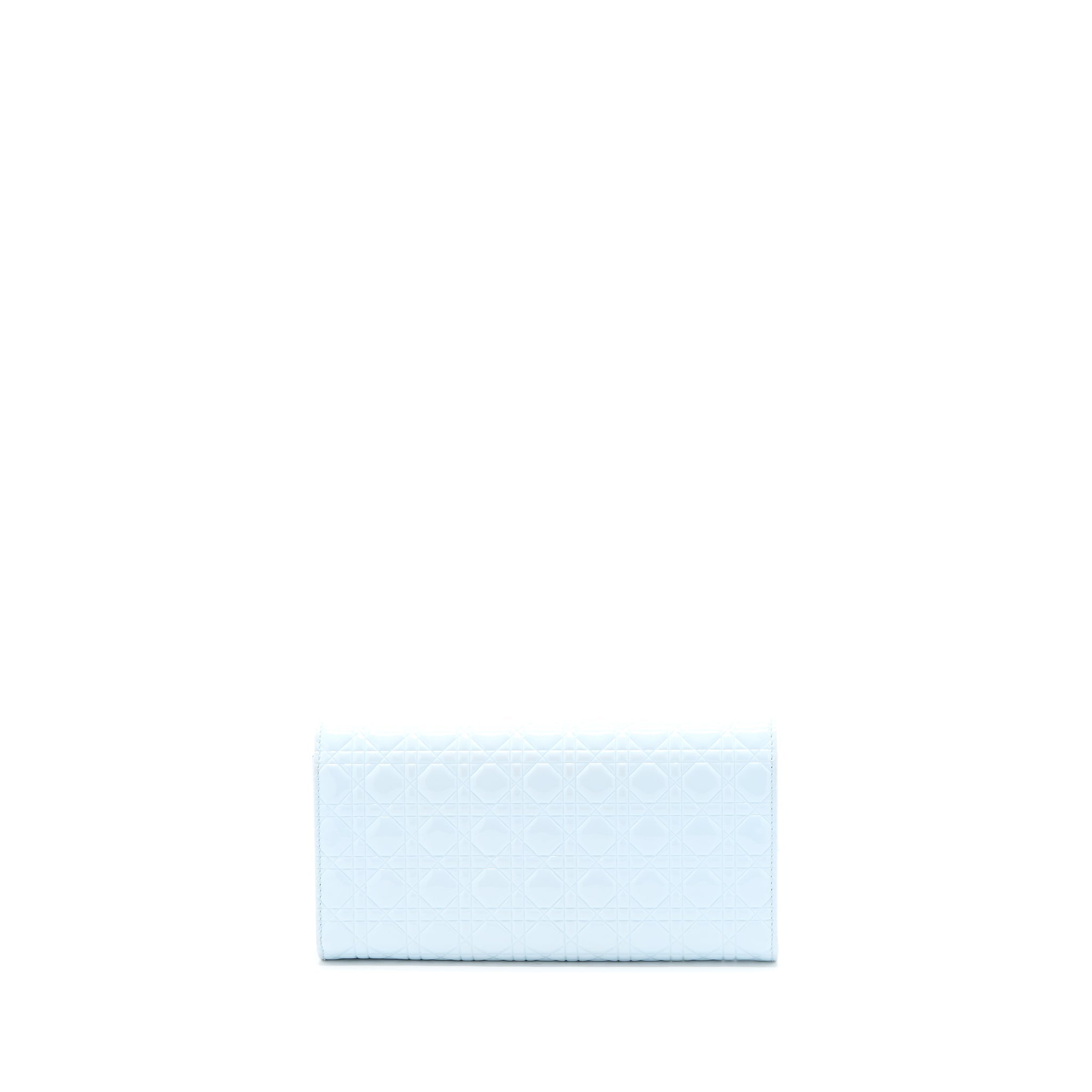 DIOR FLAP WALLET WITH CHAIN PATENT LIGHT BLUE WITH BLUE HARDWARE