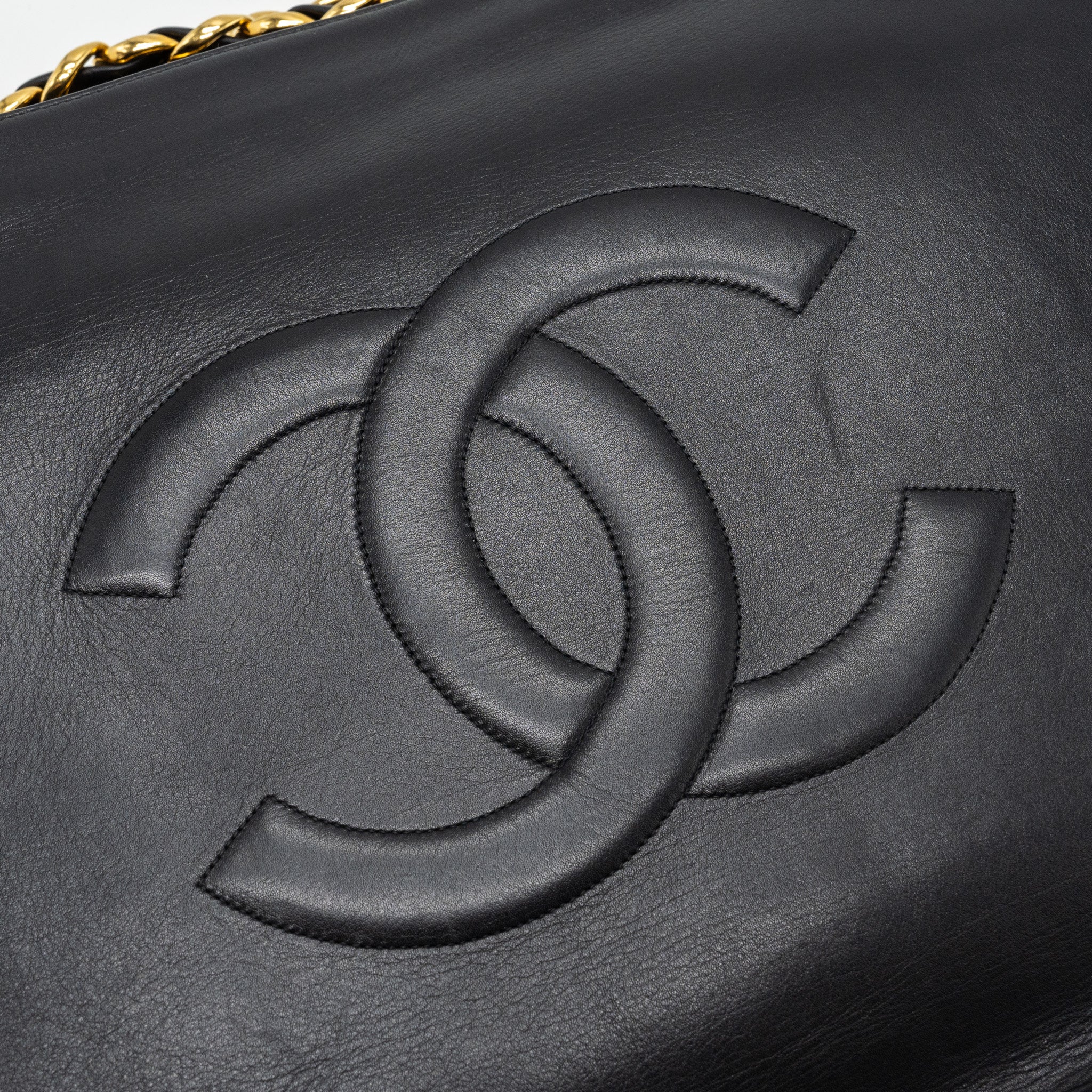 CHANEL VINTAGE TOTE BAG CALFSKIN BLACK GHW
