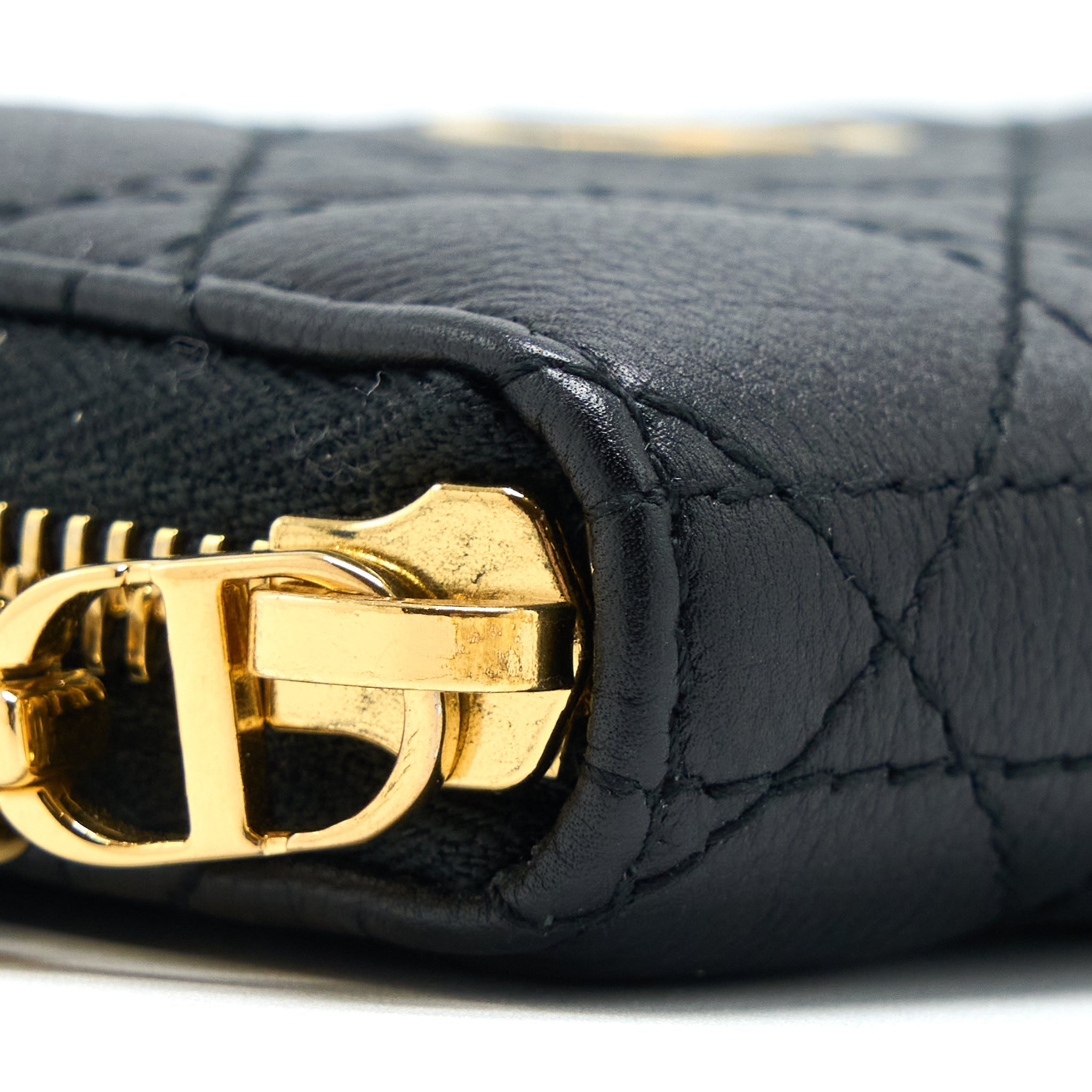 DIOR CARO DETACHABLE CARD HOLDER CANNAGE SUPPLE CALFSKIN BLACK GHW