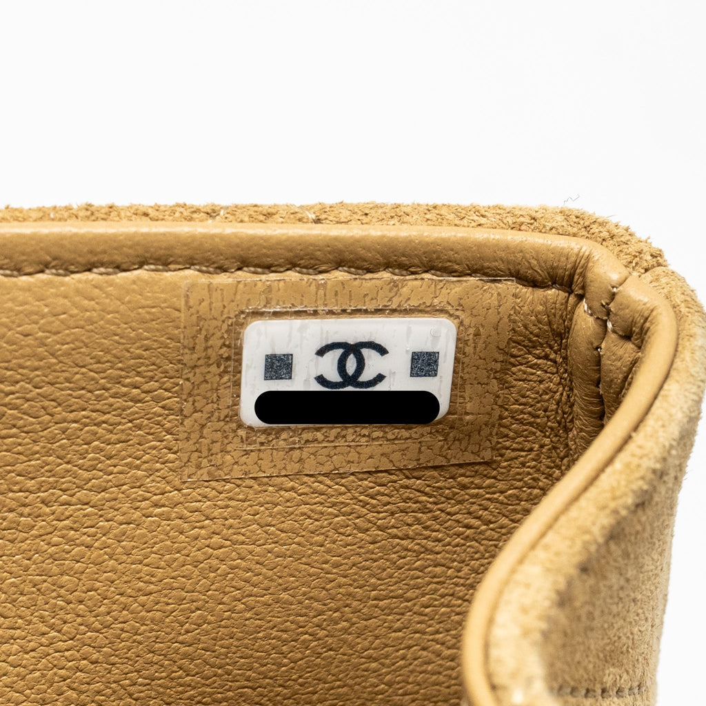 CHANEL 25A SUEDE PATCHWORK MINI CROSSBODY BAG LAMBSKIN BROWN/BLACK GHW (MICROCHIP)