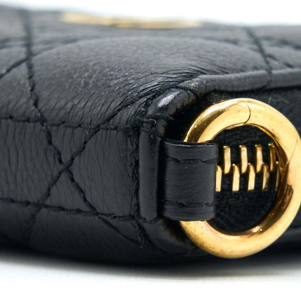 DIOR CARO DETACHABLE CARD HOLDER CANNAGE SUPPLE CALFSKIN BLACK GHW